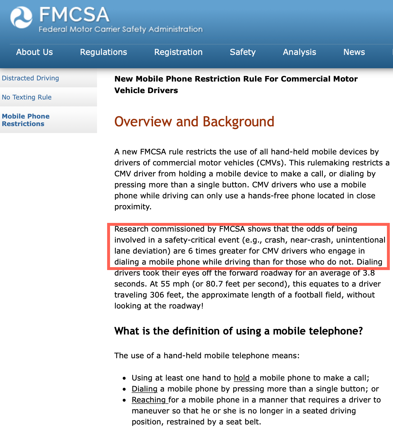 FMCSA Rule Mobile Phone Use Truck Drivers 